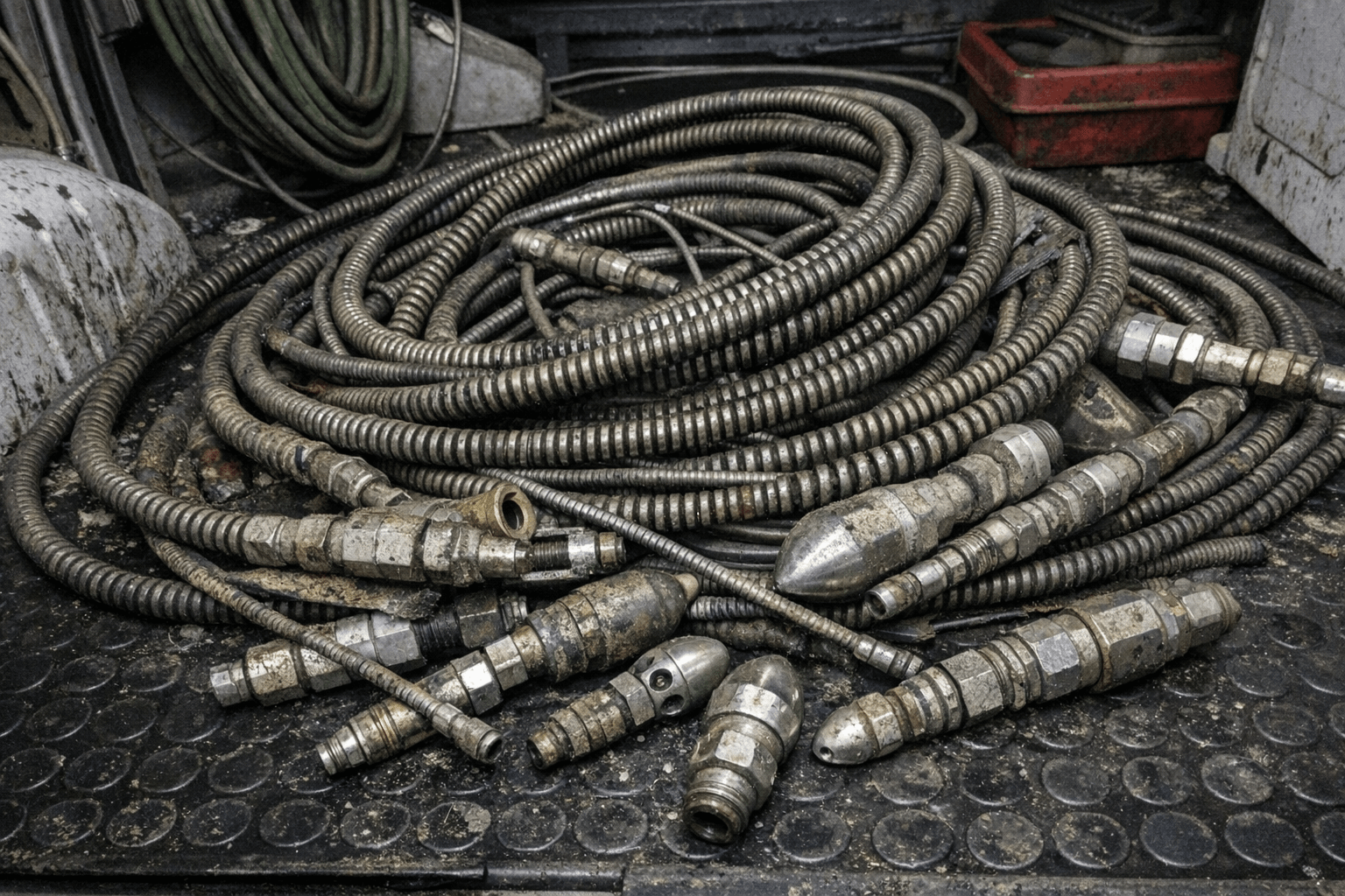 Kamerarapportagesystem und verschiedene Düsenaufsätze bereit auf einem Werkstattwagen