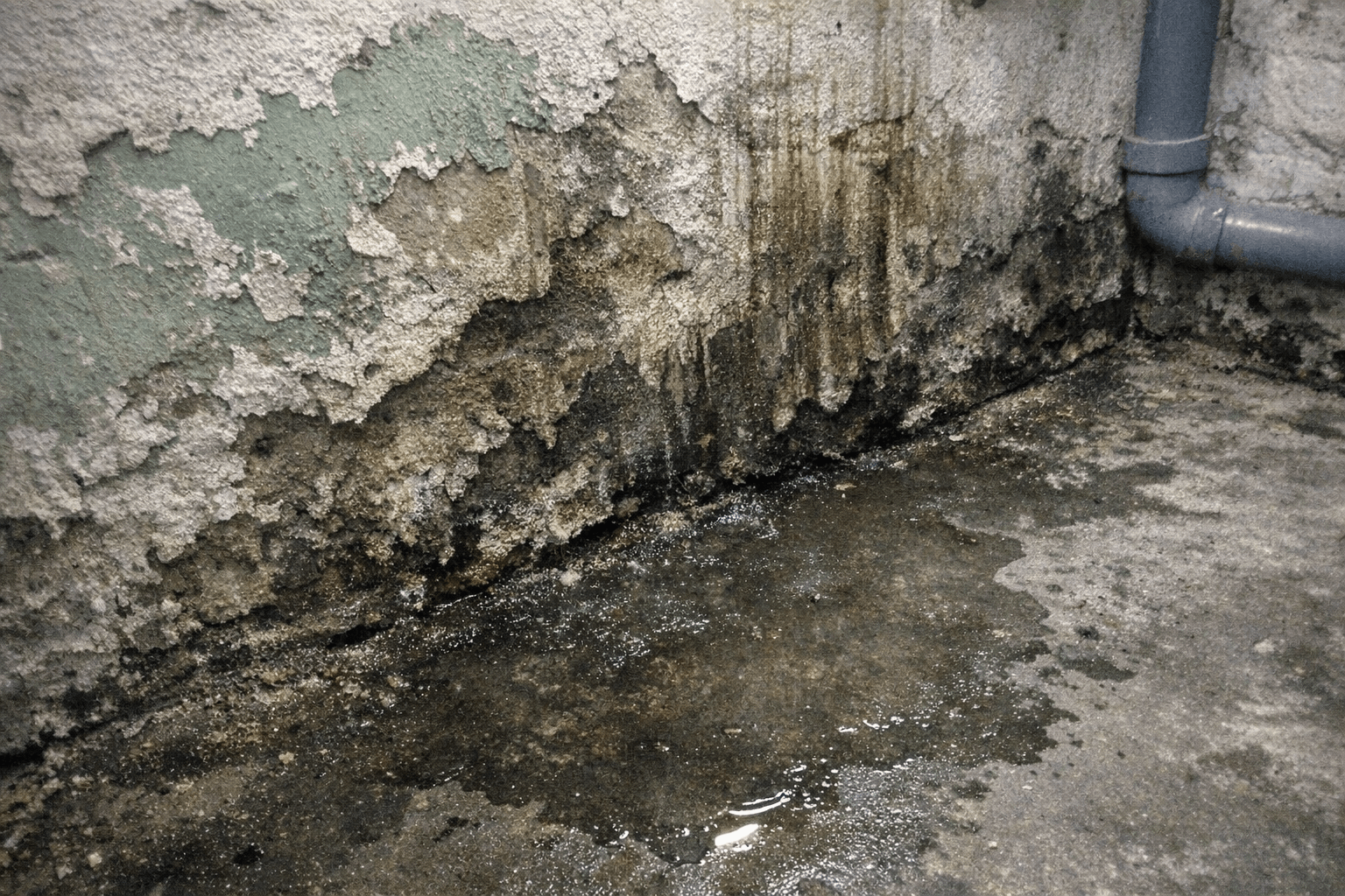 Wohnbad mit provisorischer Absicherung und Feuchtigkeitsmessung an der Wand