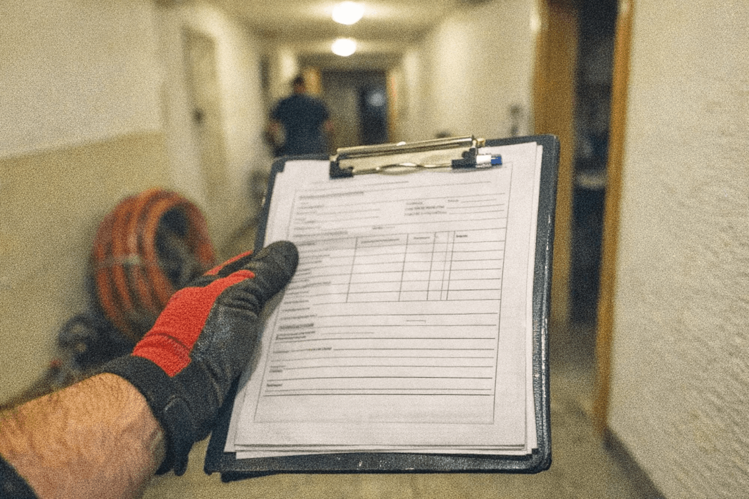 Kunde signiert Tablet-Auftrag, Techniker zeigt Lageplan der Leitung